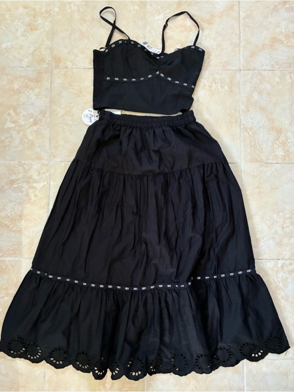 NEW Black Two-Piece Crop Top and Maxi Skirt Set